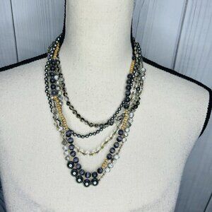 Ann Taylor Loft Multi 5-Strand 19" Necklace Glass Wood Beaded Adjustable